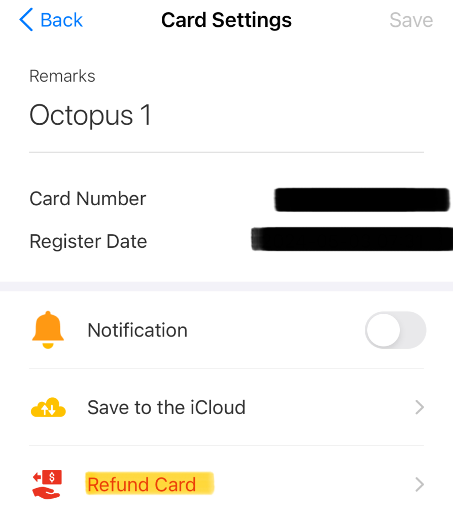 Octopus App card setting